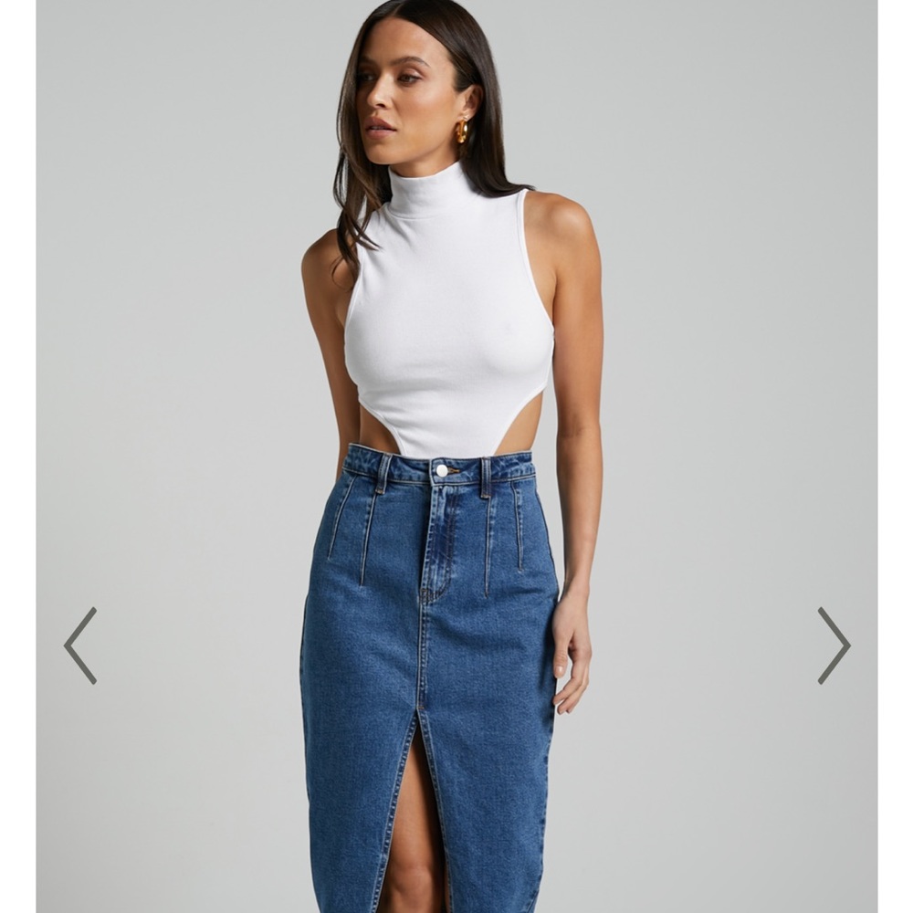 Nuala High Neck Side Cut Out Bodysuit in Cream